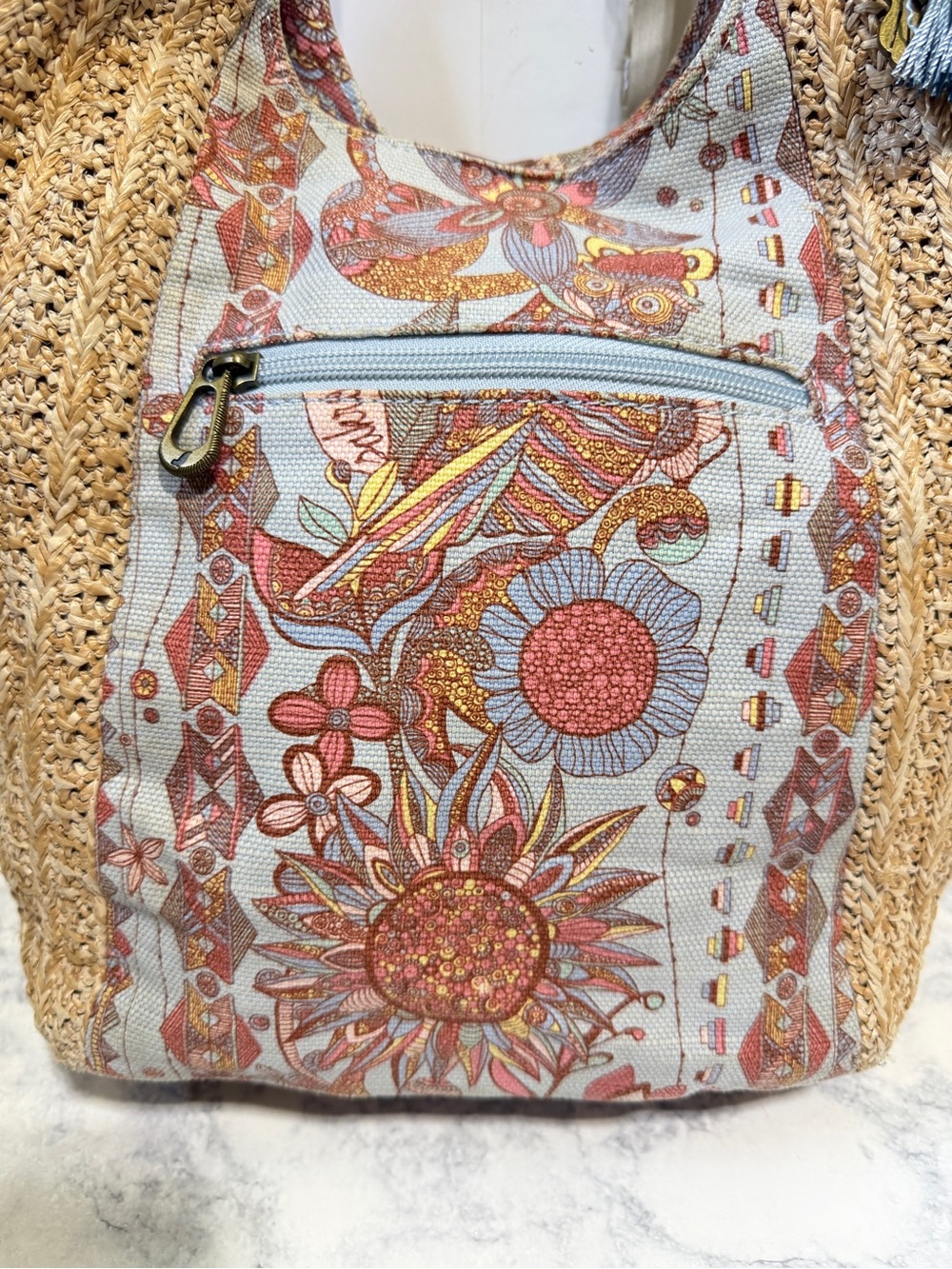 Sakroors Roma Owl straw tote bag and matching wallet phone crossbody set - Picture 3 of 10